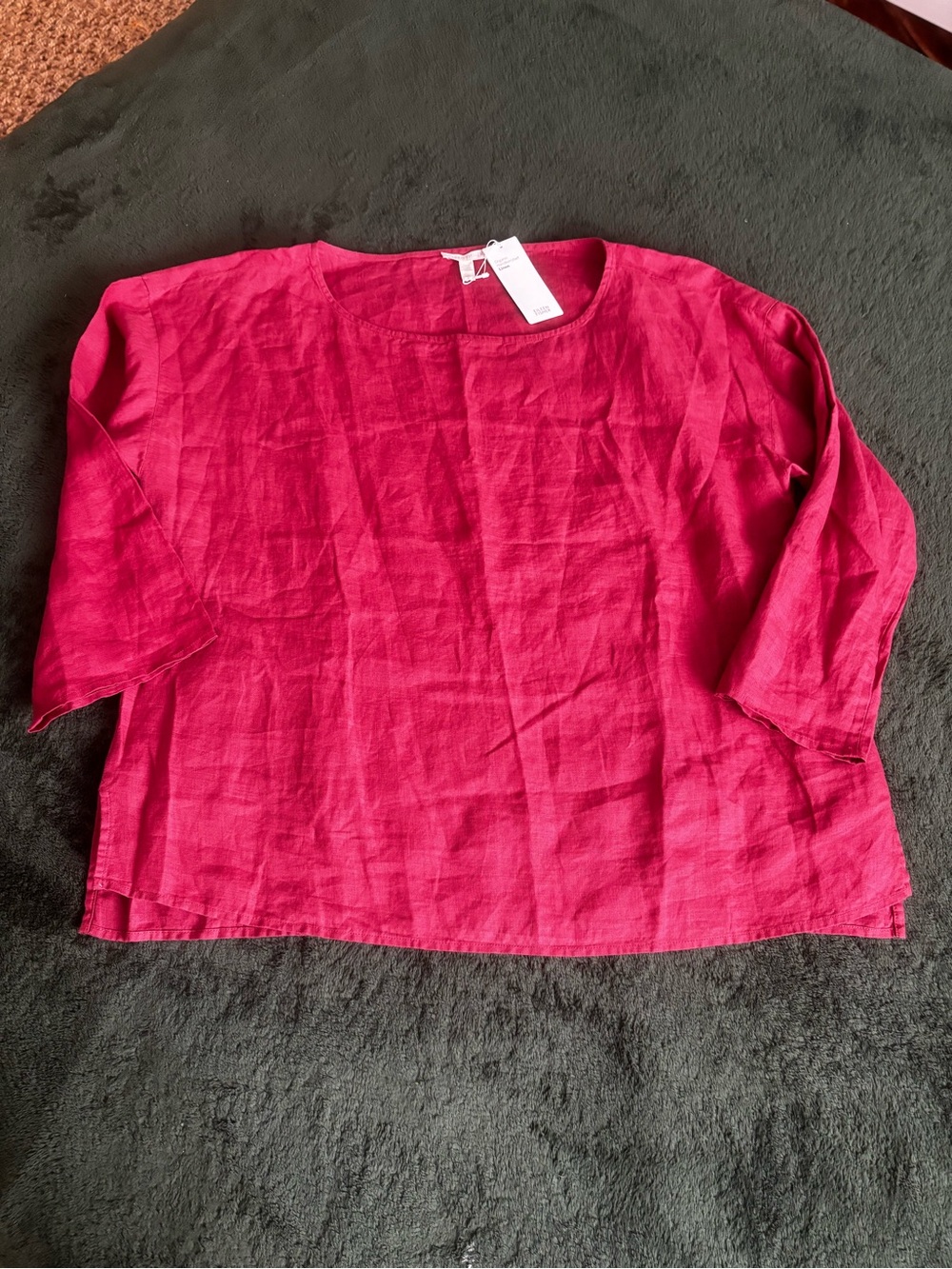 EIleen Fisher NWT L Handkerchief Linen Bateu Box Top Lagenlook RUST color - Picture 2 of 6